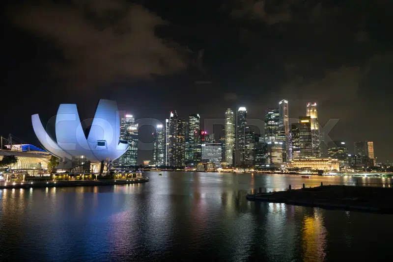 Modern Singapore business district at night